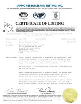 OVS cUPC certificate of toilet & sink (9816)