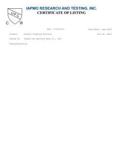 OVS cUPC certificate of toilet & sink (9816)