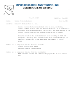 OVS cUPC certificate of toilet & sink (9816)